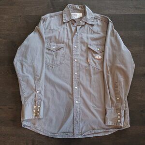 Rasco FR Flame Resistant Work Shirt Mens L Long Gray Pearl Snap CAT2 NFPA 2112